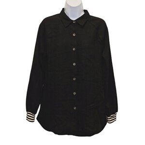 Doe & Rae Button Down Collared Shirt Medium New Women's Black Career Office